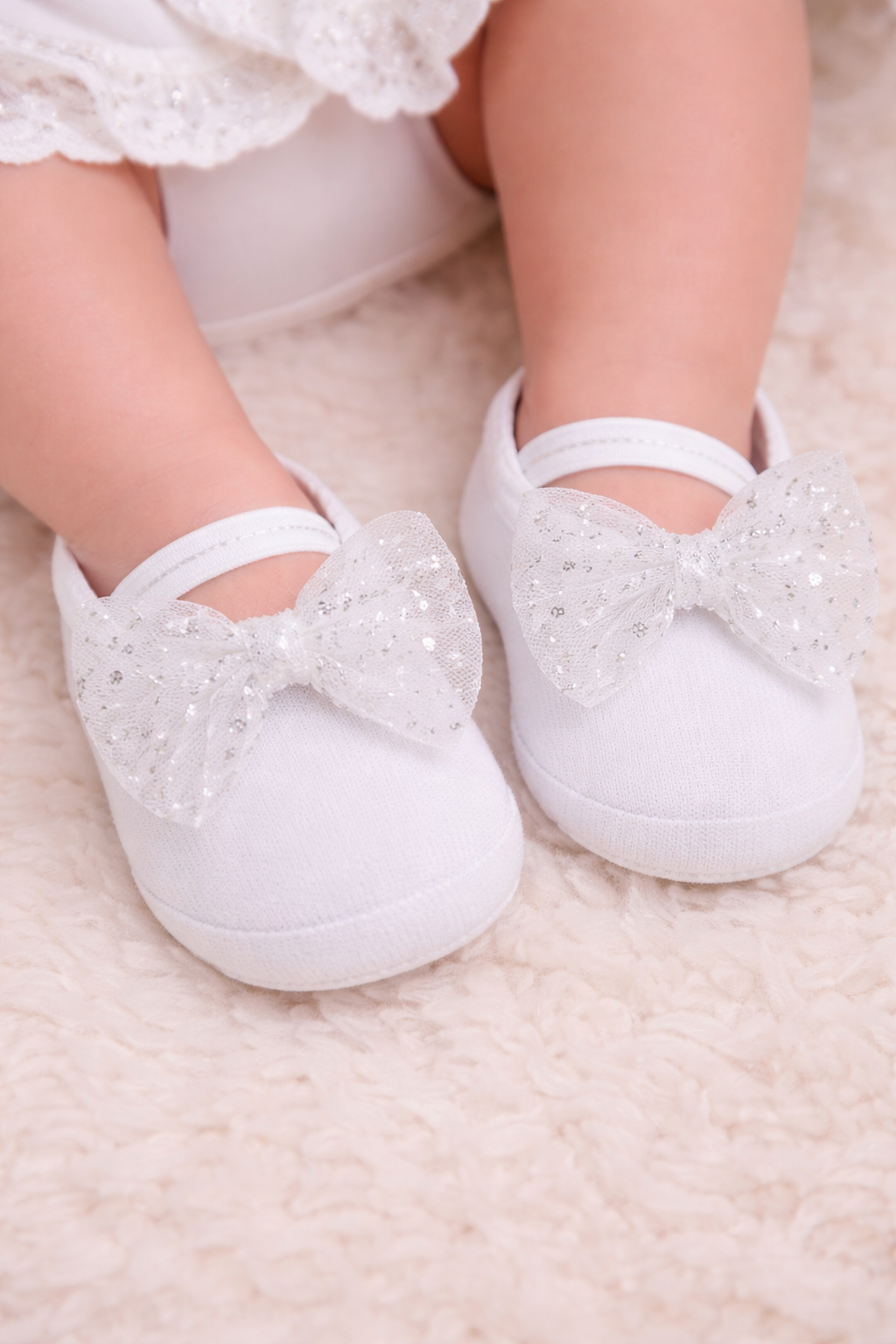 Meia Sapatilha Bebê Puket Branca Festa Batizado Laço Conforto