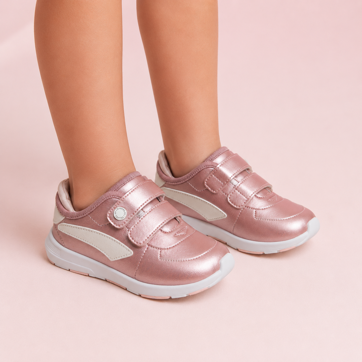Tênis Infantil Menina Pimpolho Sport Jogging Rosê Metalizado com Velcro