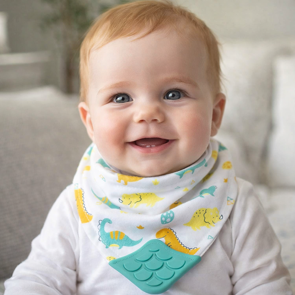 Bandana Bebê Buba com Mordedor de Silicone Estampada 4 Meses+