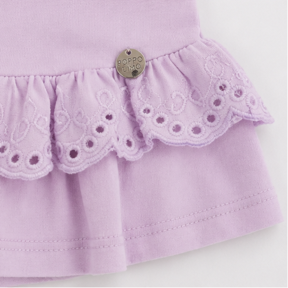 Conjunto Infantil Feminino Have Fun Lavanda Meia Malha e Short Saia em Laise