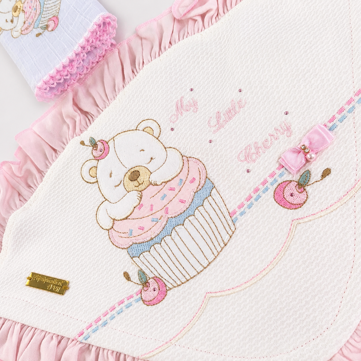Saída de Maternidade Feminina Pipoquinhas Baby Suedine Ursa Cupcake 3 Peças