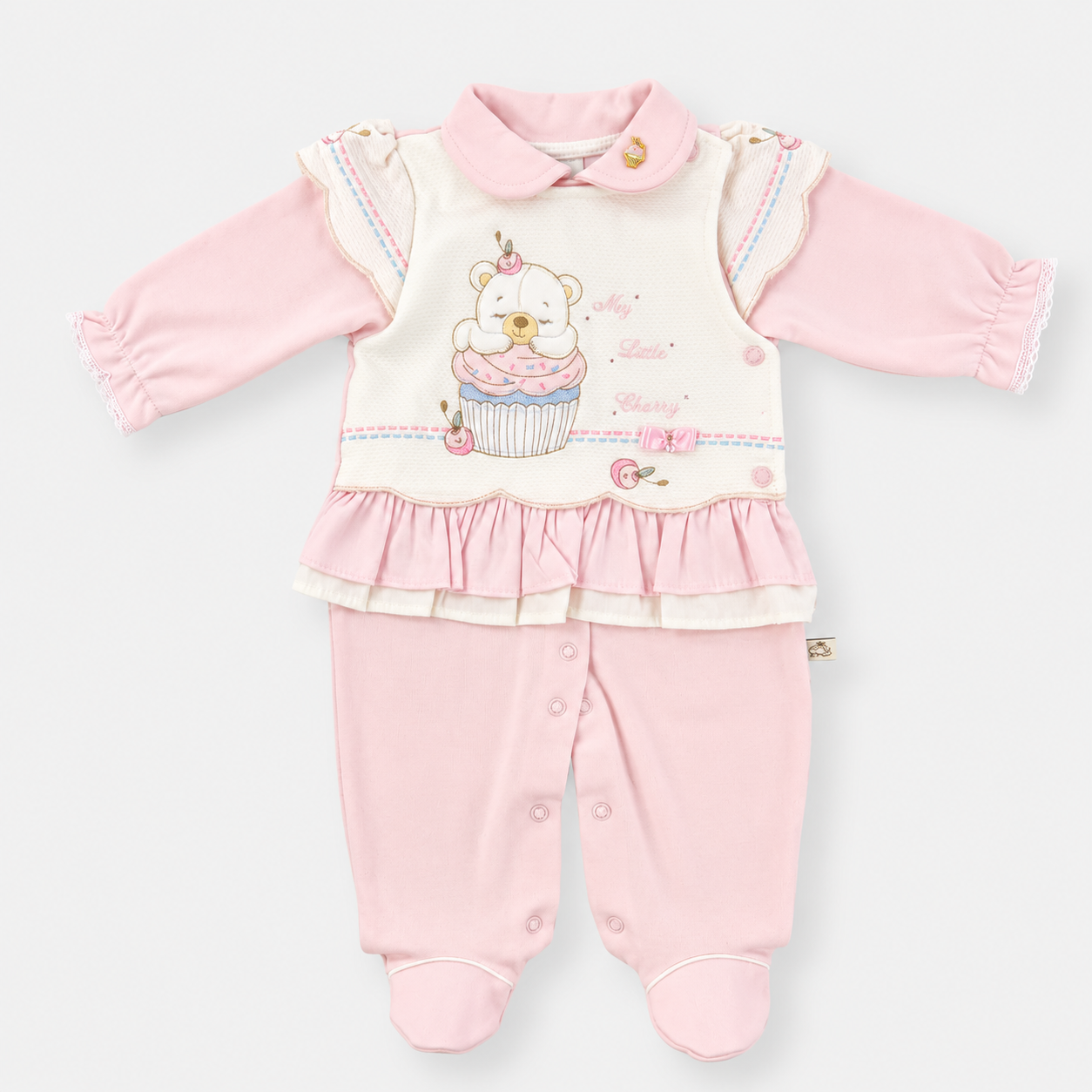 Saída de Maternidade Feminina Pipoquinhas Baby Suedine Ursa Cupcake 3 Peças