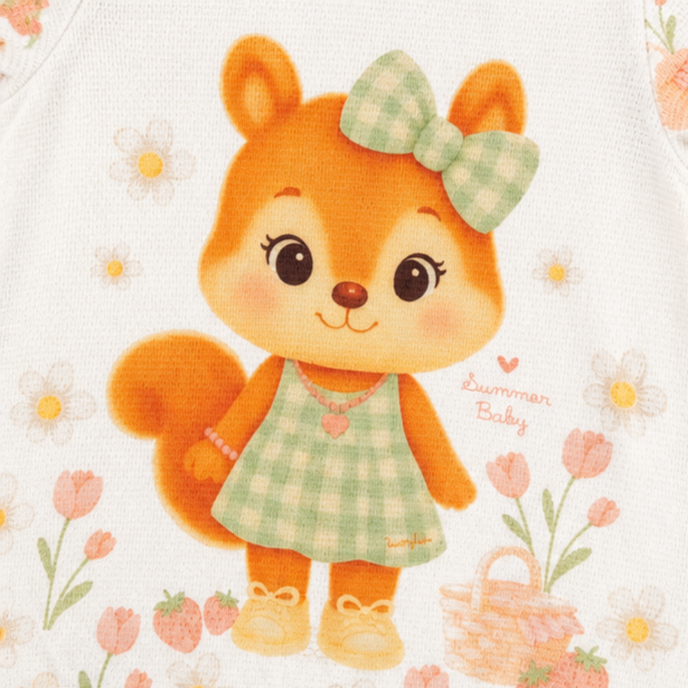 Macaquinho Infantil Feminino Kamylus Bichinhos em Malha Favinho Sublimada