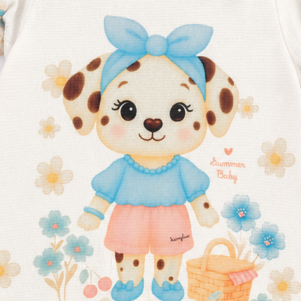Macaquinho Infantil Feminino Kamylus Bichinhos em Malha Favinho Sublimada