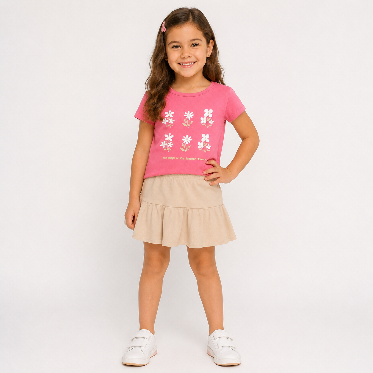 Conjunto Infantil Feminino Kamylus Summer Flowers com Short Saia