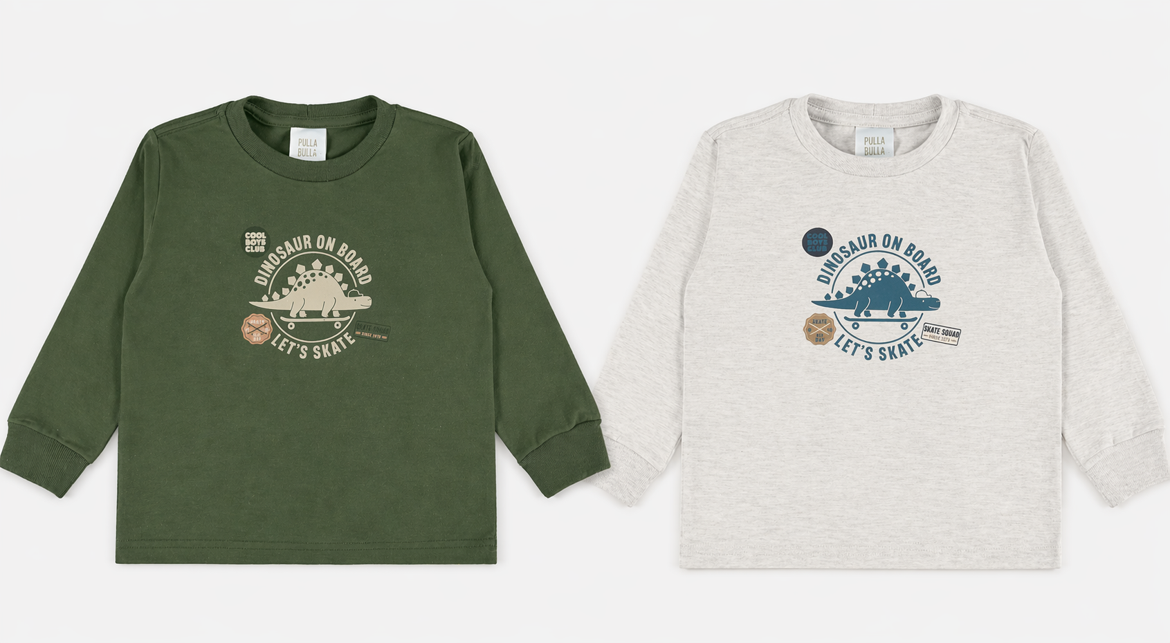 Camiseta Infantil Masculina Pulla Bulla Dinosaur On Board Manga Longa
