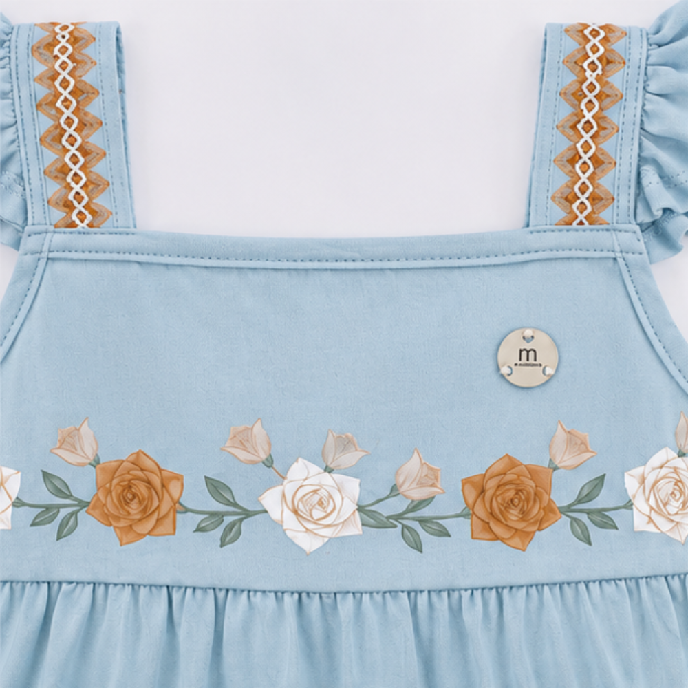 Vestido Infantil Milon em Camadas Estampa de Rosas