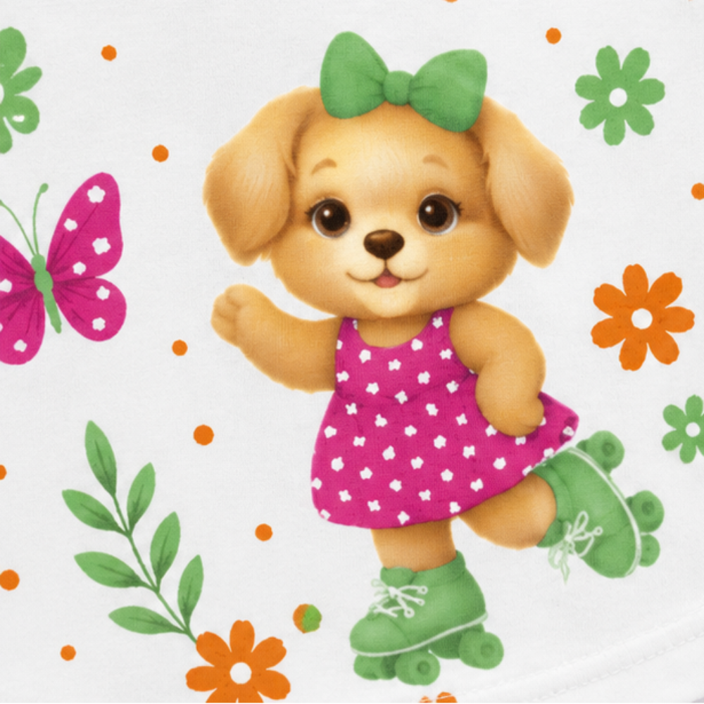 Vestido Infantil Kyly Cachorrinha de Patins Meia Malha