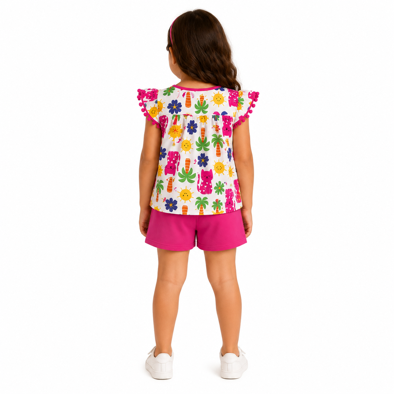 Conjunto Infantil Feminino Kyly Blusa Tropical Gatinhas e Short