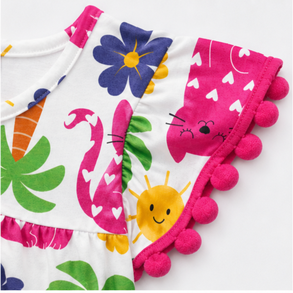 Conjunto Infantil Feminino Kyly Blusa Tropical Gatinhas e Short