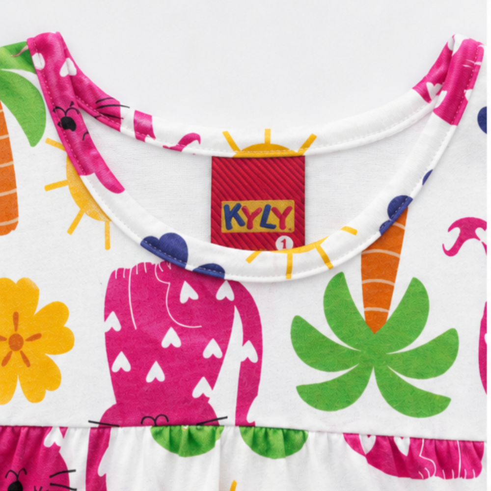 Conjunto Infantil Feminino Kyly Blusa Tropical Gatinhas e Short