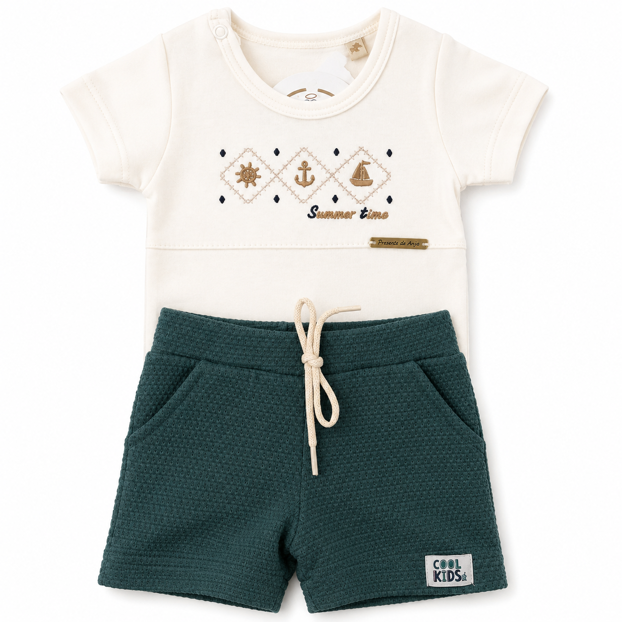 Conjunto Masculino Presente de Anjo Blusa/Body Bordado e Short Tricô