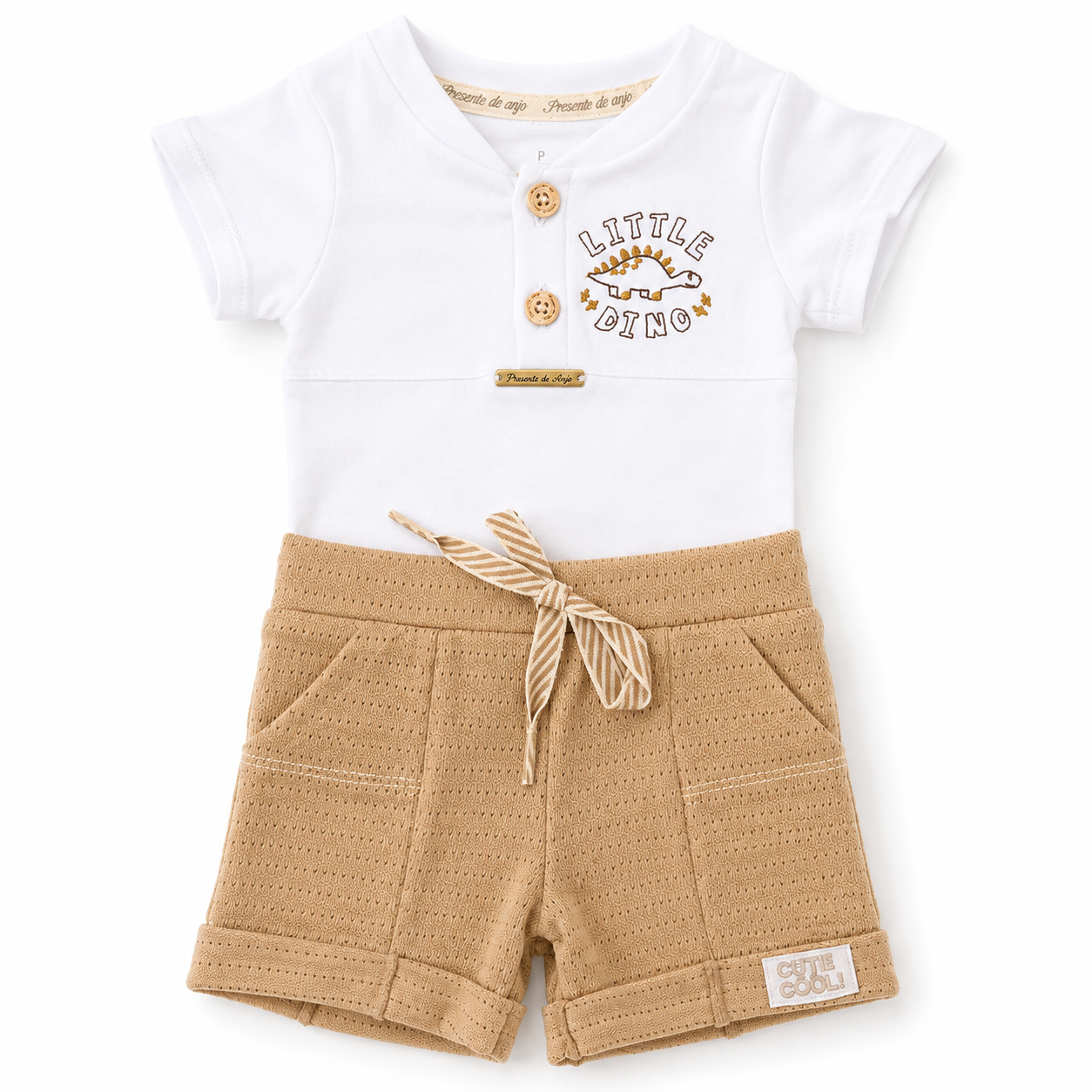 Conjunto Masculino Presente de Anjo Blusa/Body Bordado e Short Tricô