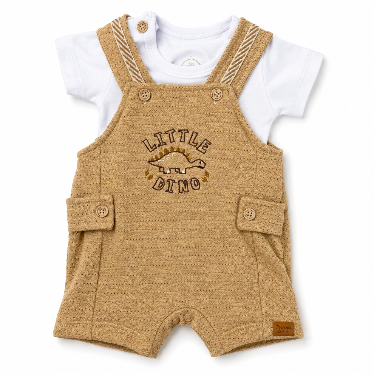 Conjunto Jardineira Masculina Presente de Anjo Tricô com Body