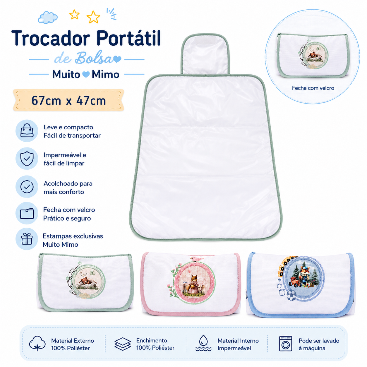 Trocador Portátil de Bolsa Muito Mimo Estampado 67x47cm