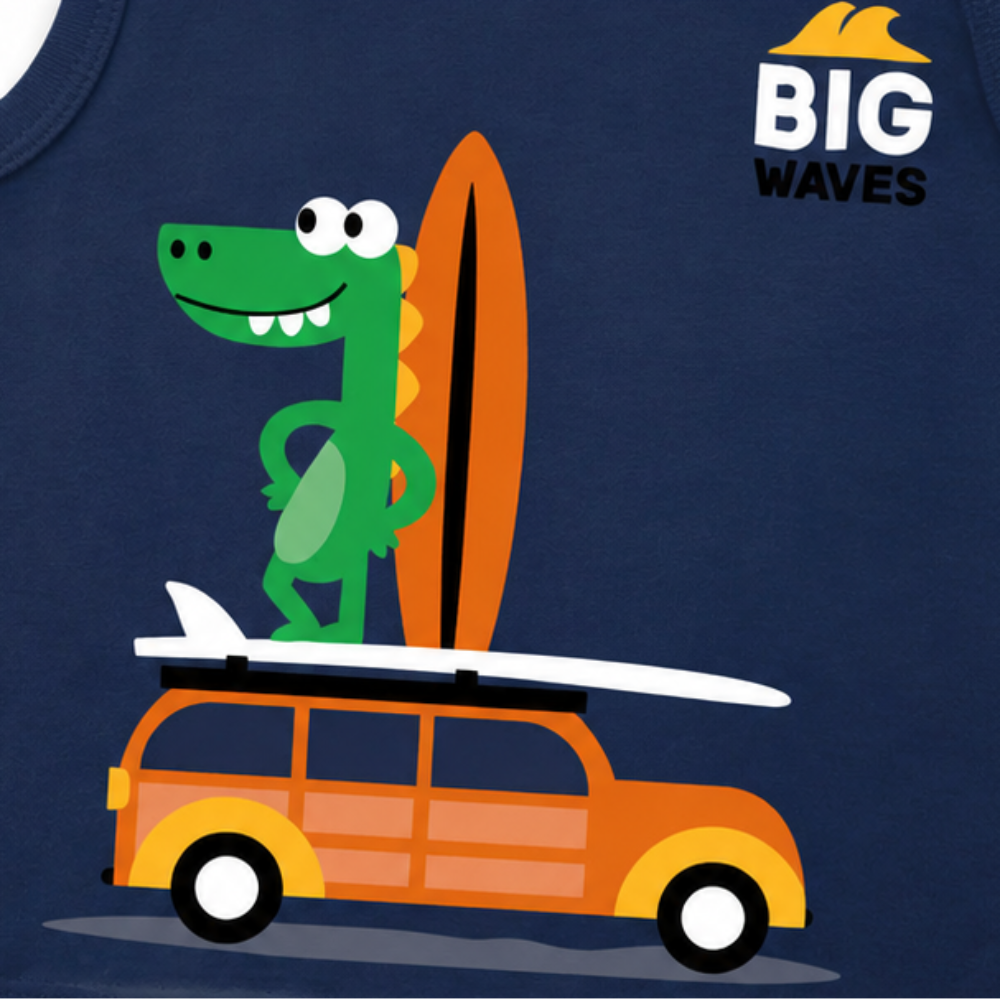 Conjunto Infantil Masculino Kyly Jacaré Big Waves Regata e Bermuda