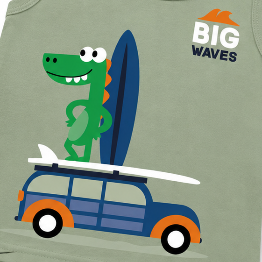 Conjunto Infantil Masculino Kyly Jacaré Big Waves Regata e Bermuda