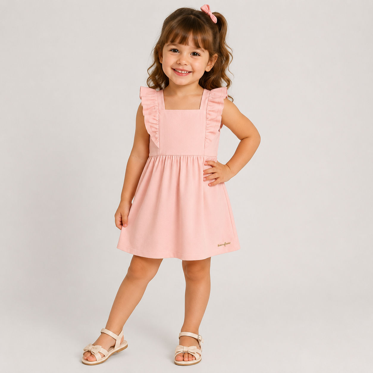 Vestido Infantil Feminino Kamylus Lina e Lou Malha Piqué Trabalhada