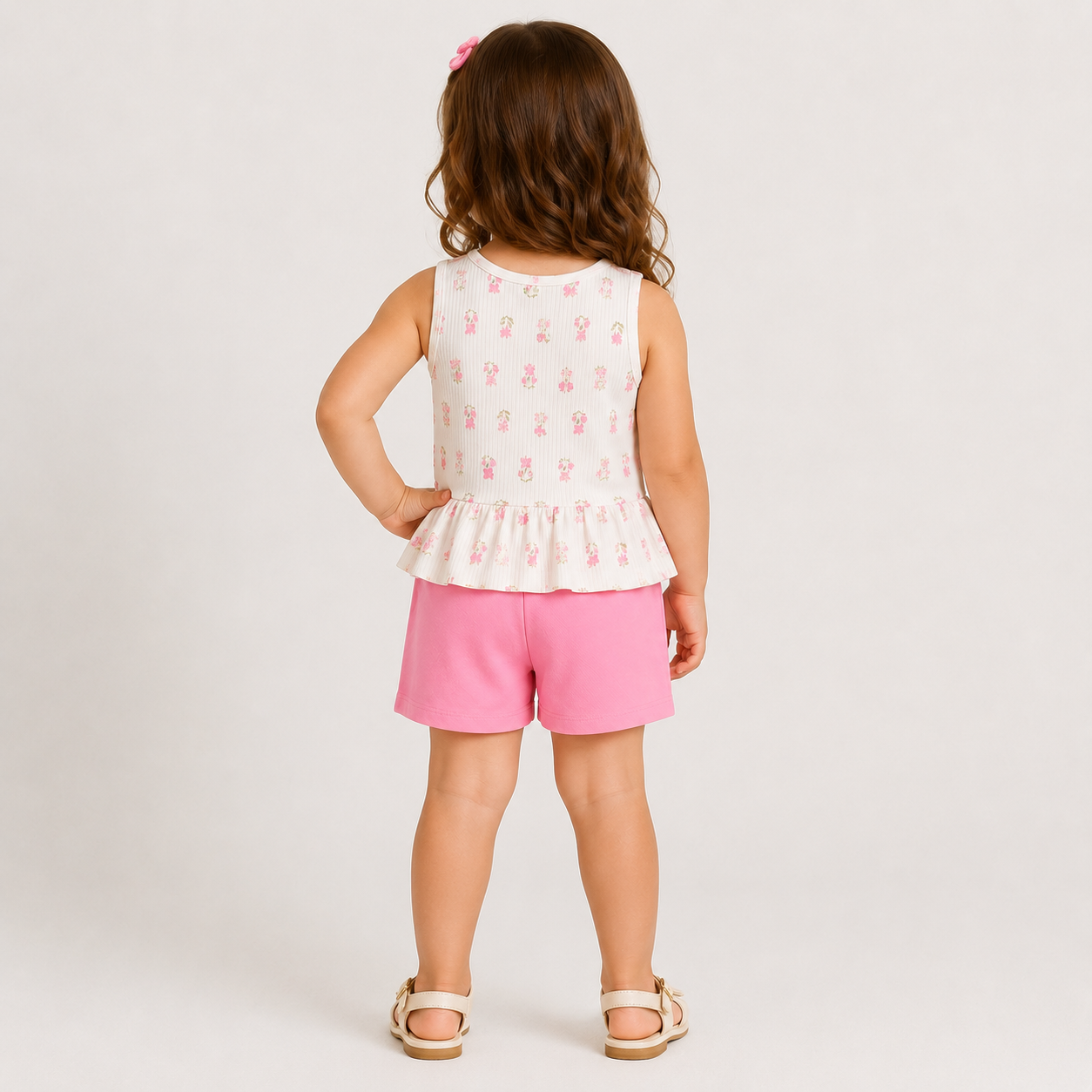 Conjunto Infantil Feminino Kamylus Florzinhas Regata e Shorts Soltinho