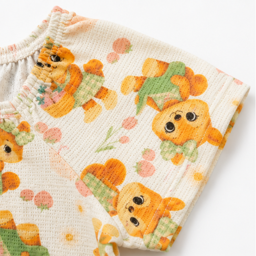 Conjunto Infantil Feminino Kamylus Batinha Favinho Sublimado e Shorts Piqué