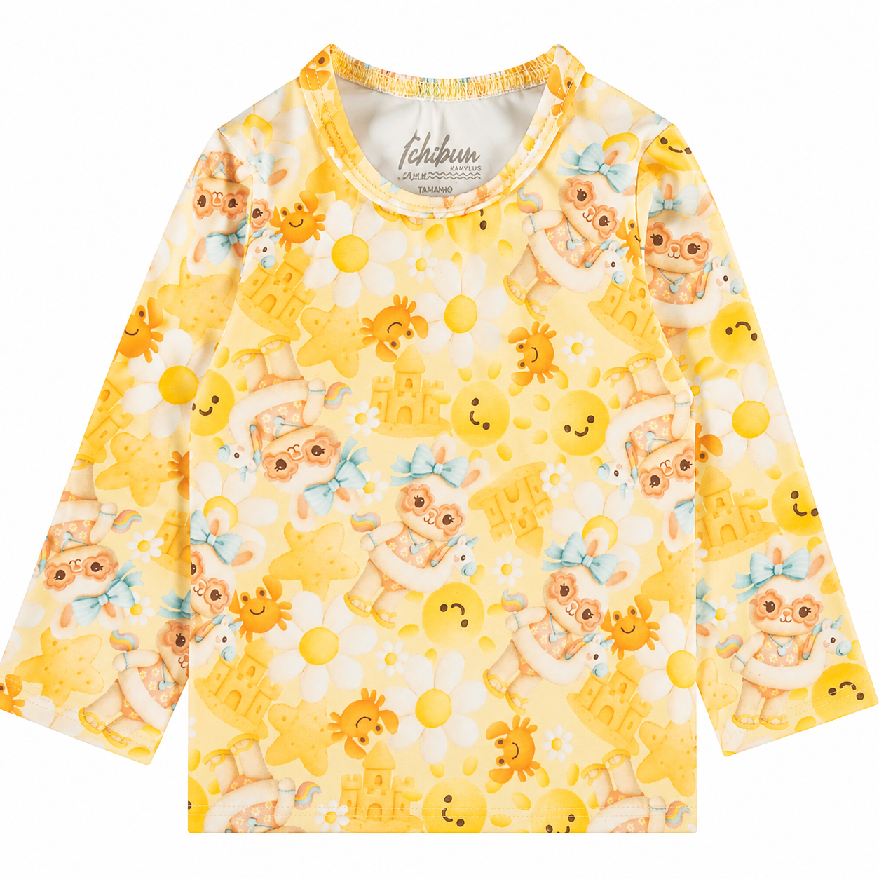 Conjunto Manga Longa Infantil Baby Kamylus Tchibum Coelhinha na Praia Proteção UV 50+ Dri-Fit