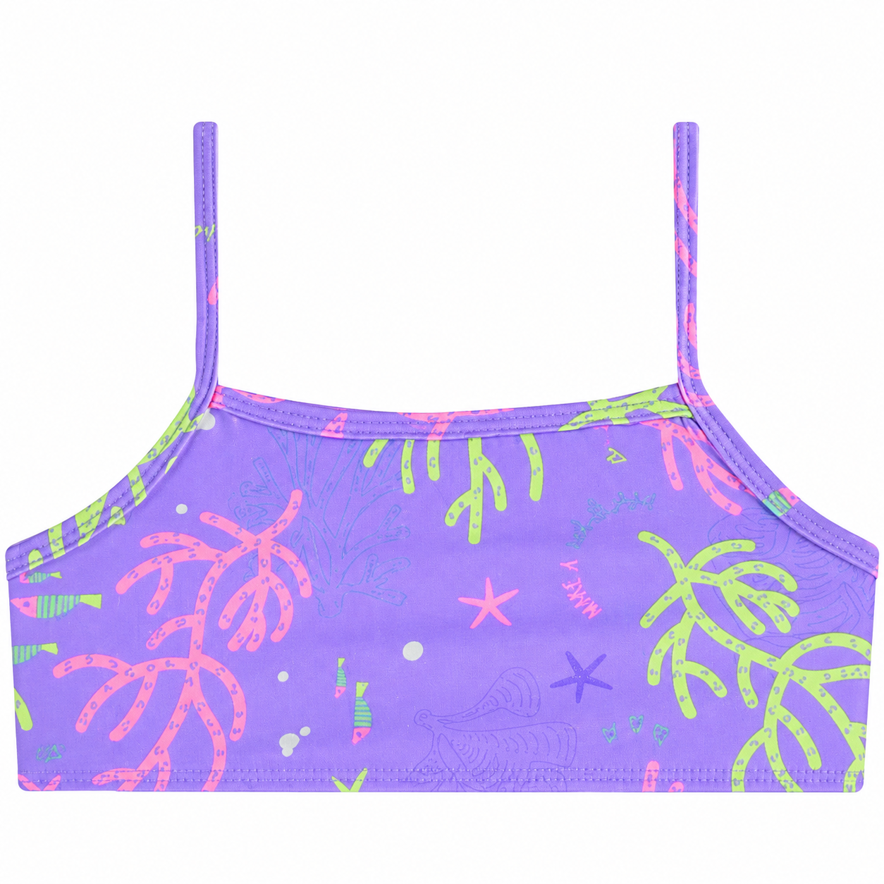 Conjunto Biquíni Infantil Feminino Kamylus Tchibum Fundo do Mar Estampado Proteção UV 50+ Dri-Fit