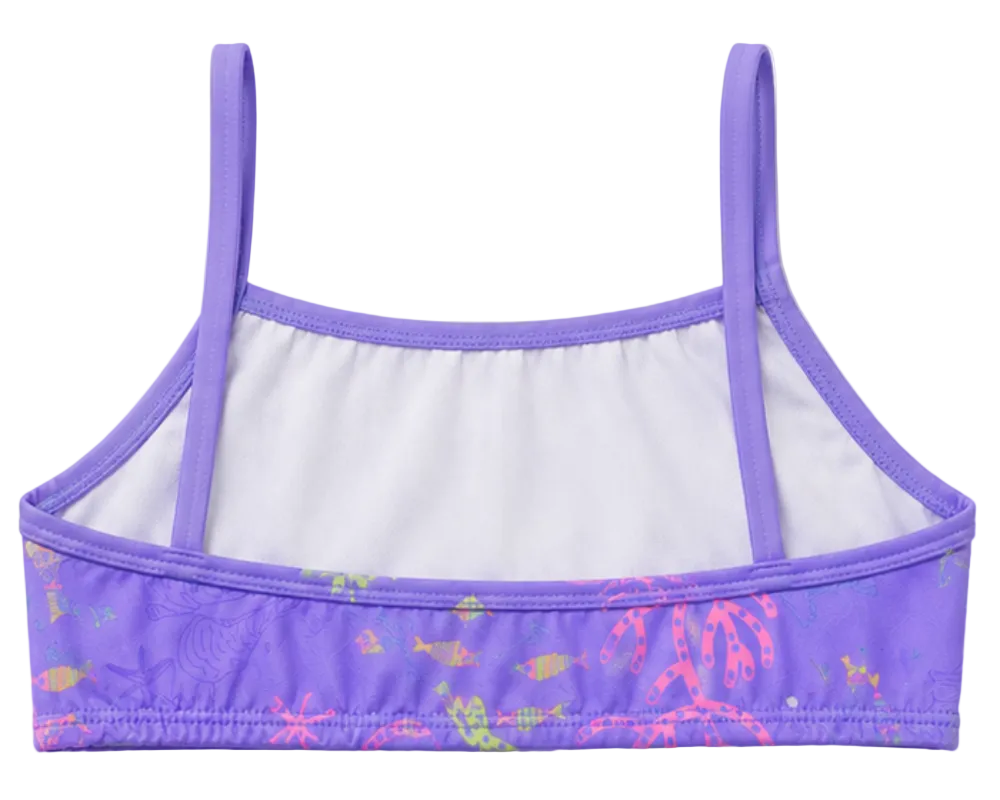 Conjunto Biquíni Infantil Feminino Kamylus Tchibum Fundo do Mar Estampado Proteção UV 50+ Dri-Fit
