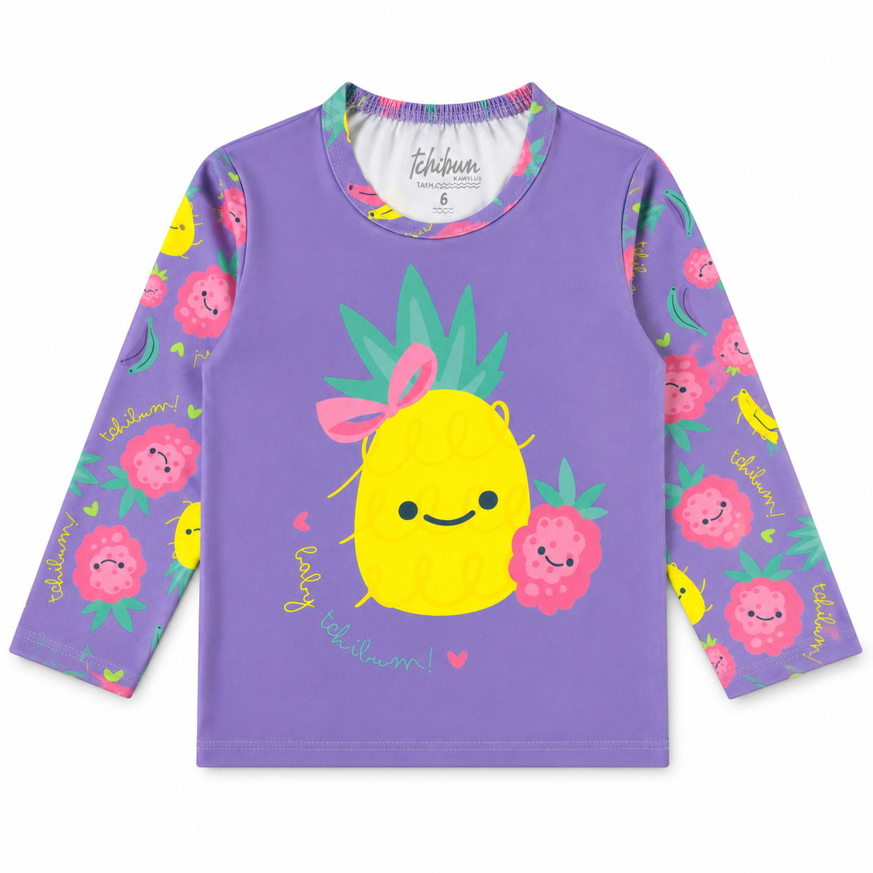 Conjunto Manga Longa Infantil Baby Kamylus Tchibum Abacaxi Proteção UV 50+ Dri-Fit Camiseta e Calcinha