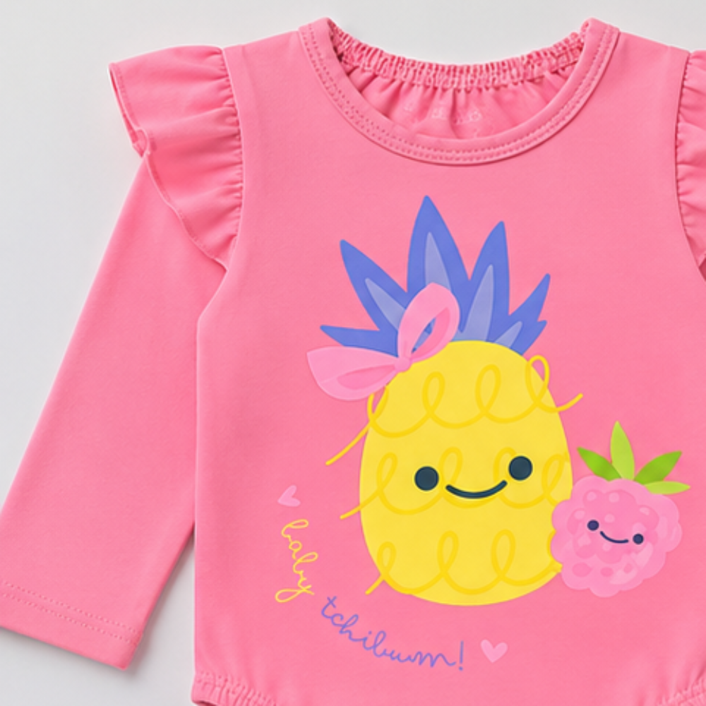 Maiô Manga Longa Infantil Baby Kamylus Tchibum Abacaxi Proteção UV 50+ Dri-Fit