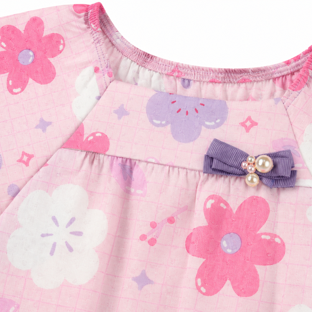 Vestido Infantil Alakazoo Flores Malha Nikko Casual