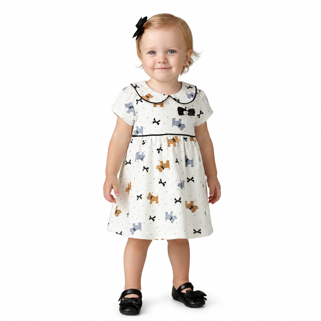 Vestido Infantil Alakazoo Cachorrinhos Malha Nikko Gola Boneca