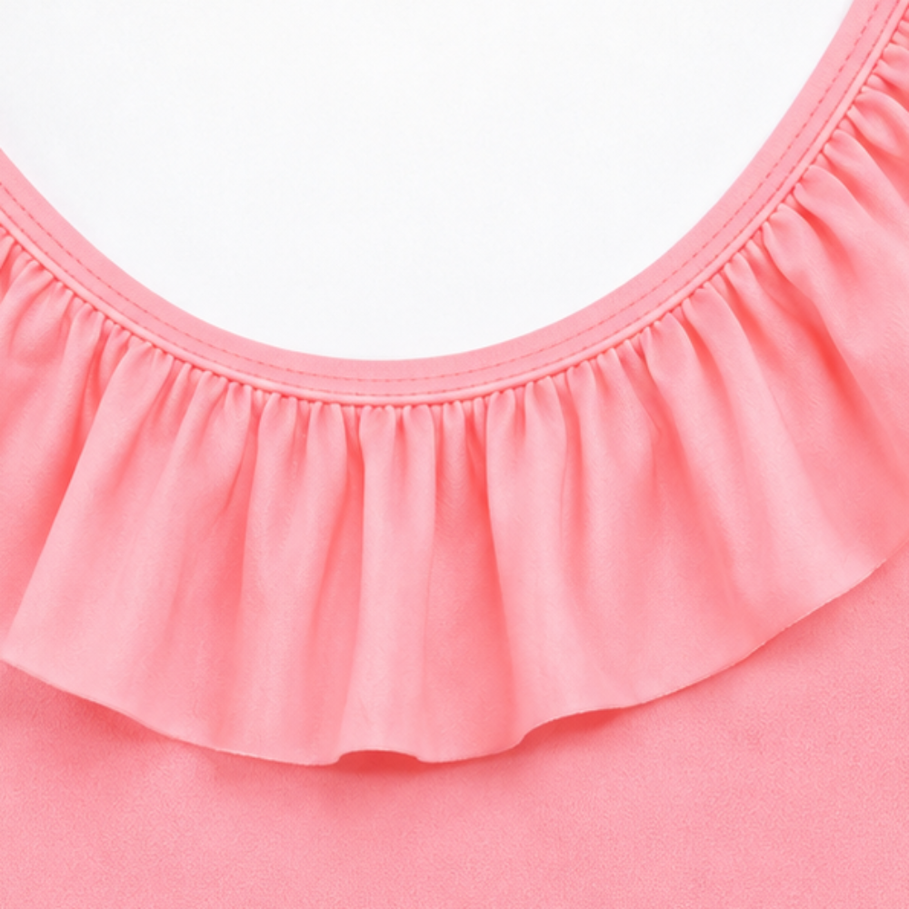 Maiô Infantil Feminino Kamylus Tchibum Babado Liso Proteção UV 50+ Dri-Fit