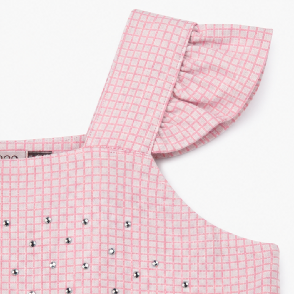 Vestido Infantil Feminino Alakazoo Xadrez Malha Nikko com Strass e Babados