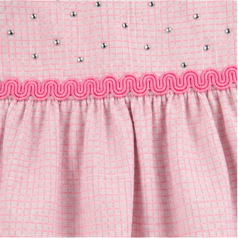 Vestido Infantil Feminino Alakazoo Xadrez Malha Nikko com Strass e Babados