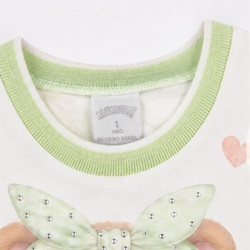 Blusa Infantil Feminina Alakazoo Ursinha Estilosa em Moletinho Leve
