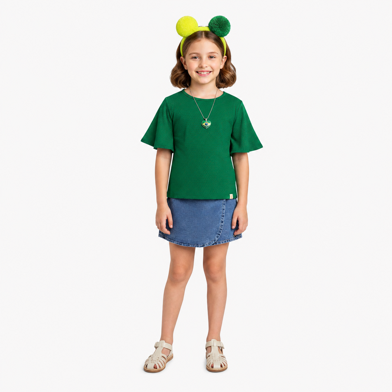 Blusa Infantil Feminina Alakazoo Texturizada Manga Babado Casual