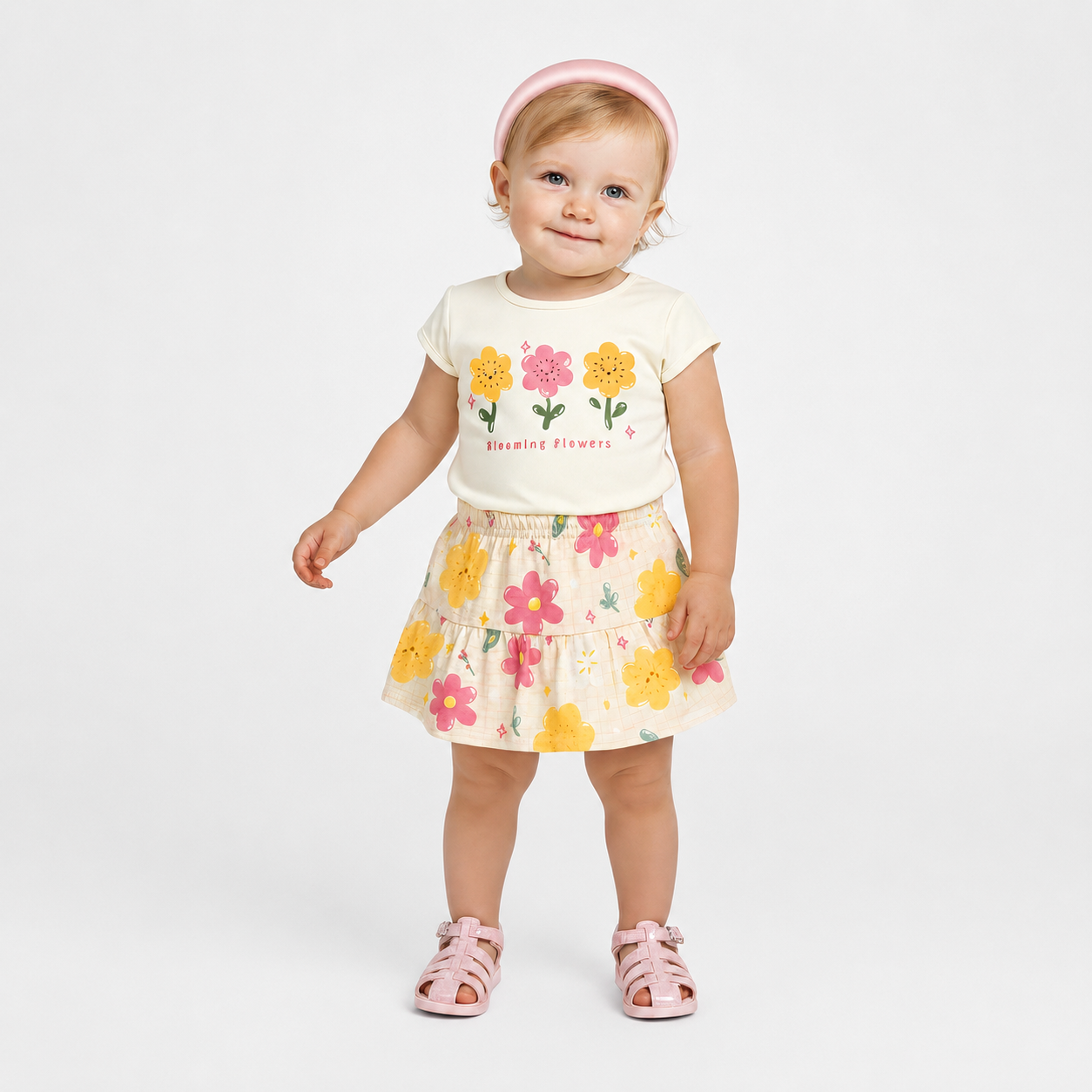 Conjunto Infantil Feminino Alakazoo Blooming Flowers Blusa e Short-Saia