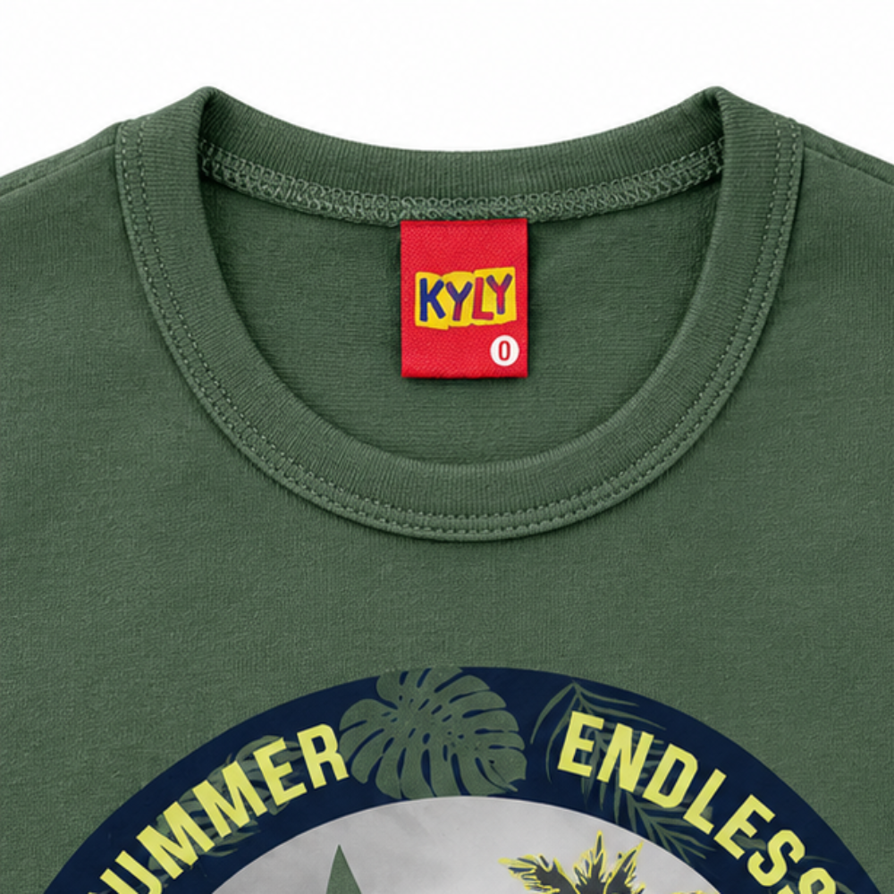 Conjunto Infantil Masculino Kyly Endless Summer Camiseta Meia Malha e Bermudinha
