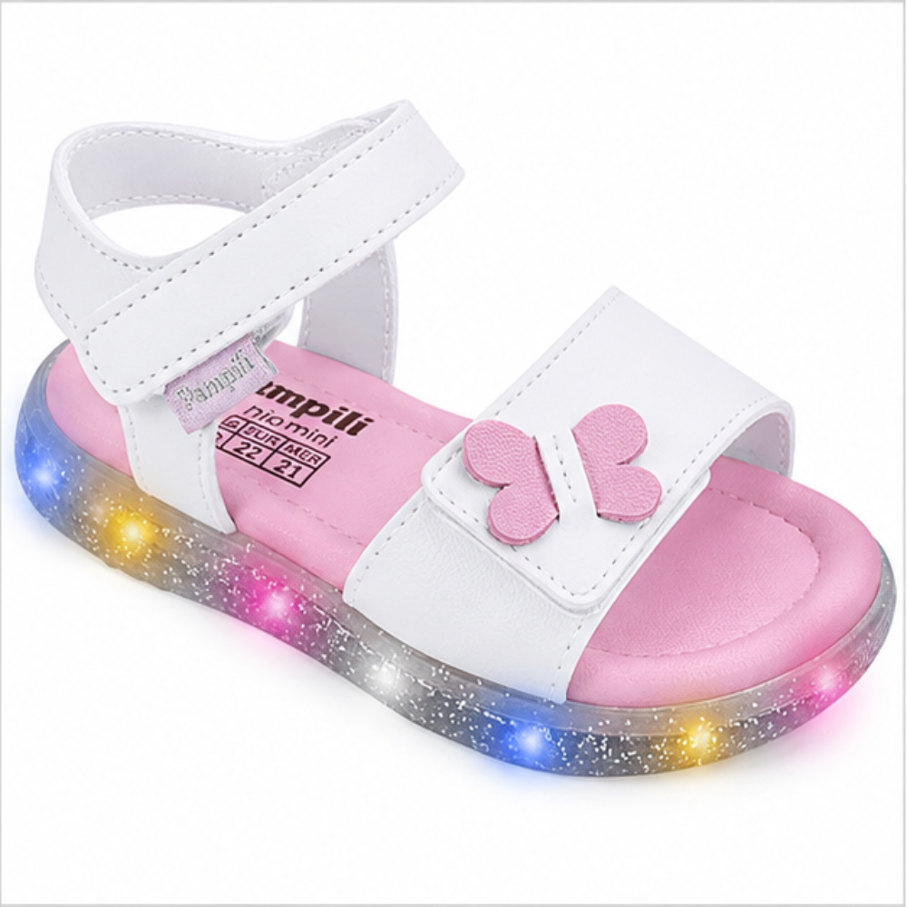 Sandália Infantil Menina Pampili Borboleta Papete LED Solado Luzes