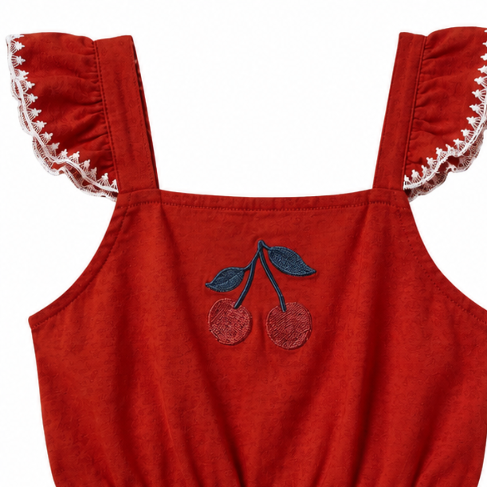 Conjunto Infantil Feminino Kyly Cereja Regata e Shorts-Saia