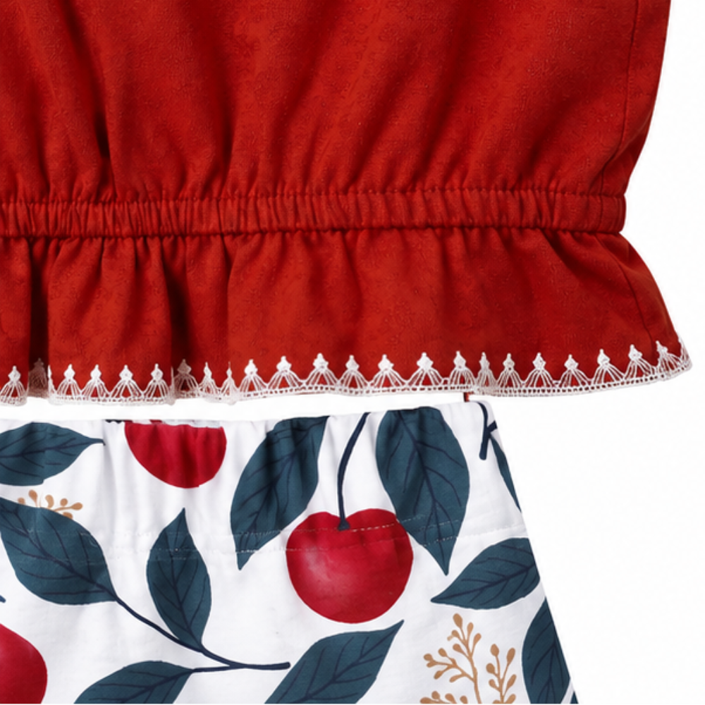 Conjunto Infantil Feminino Kyly Cereja Regata e Shorts-Saia