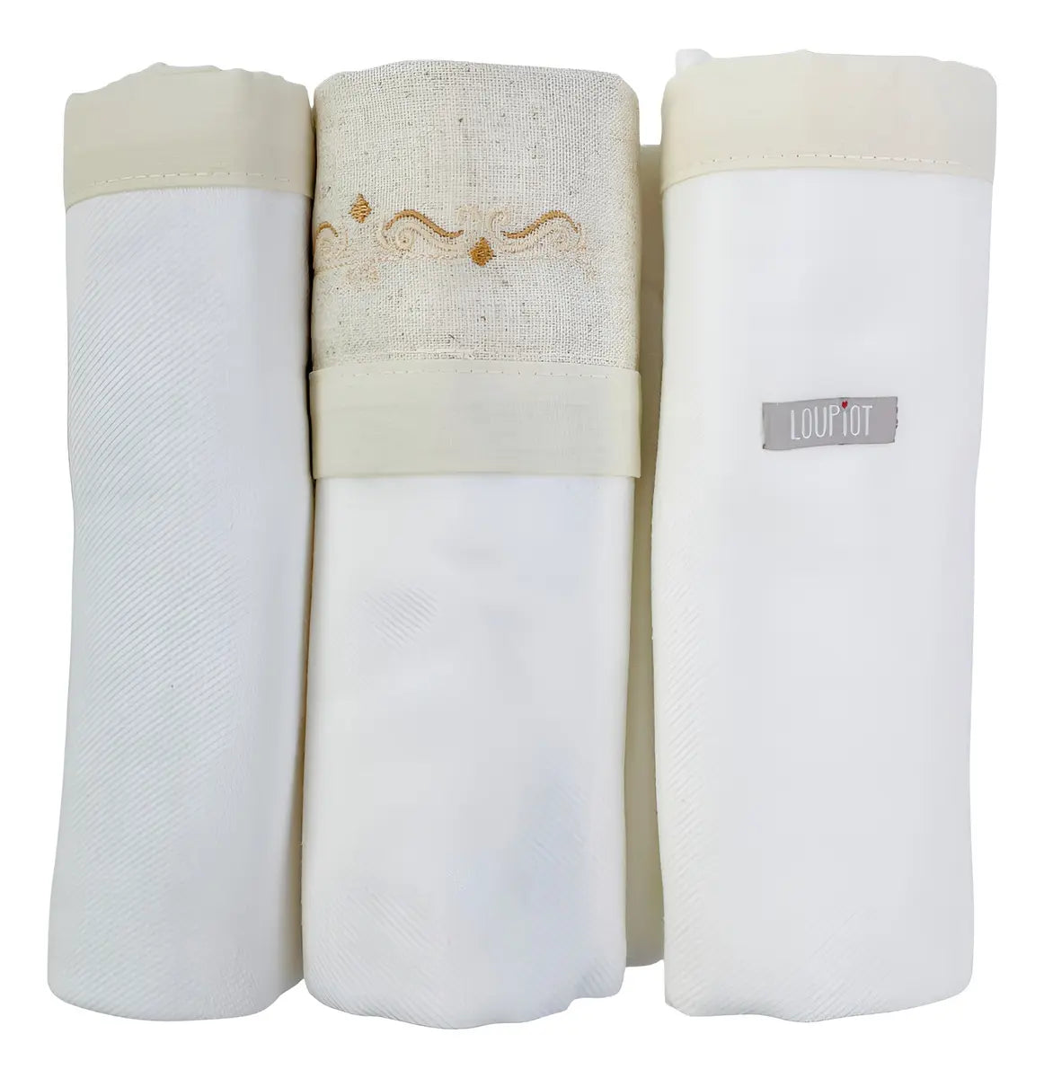 Kit Manta Cueiro Loupiot Nature Bordado Rolinho com 3 Peças 80x80 cm 100% Algodão