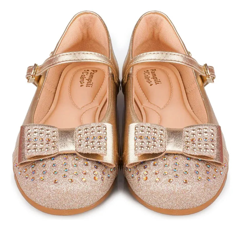 Sapatilha Infantil Festa Pampili Angel Laço com Glitter e Strass Confortável
