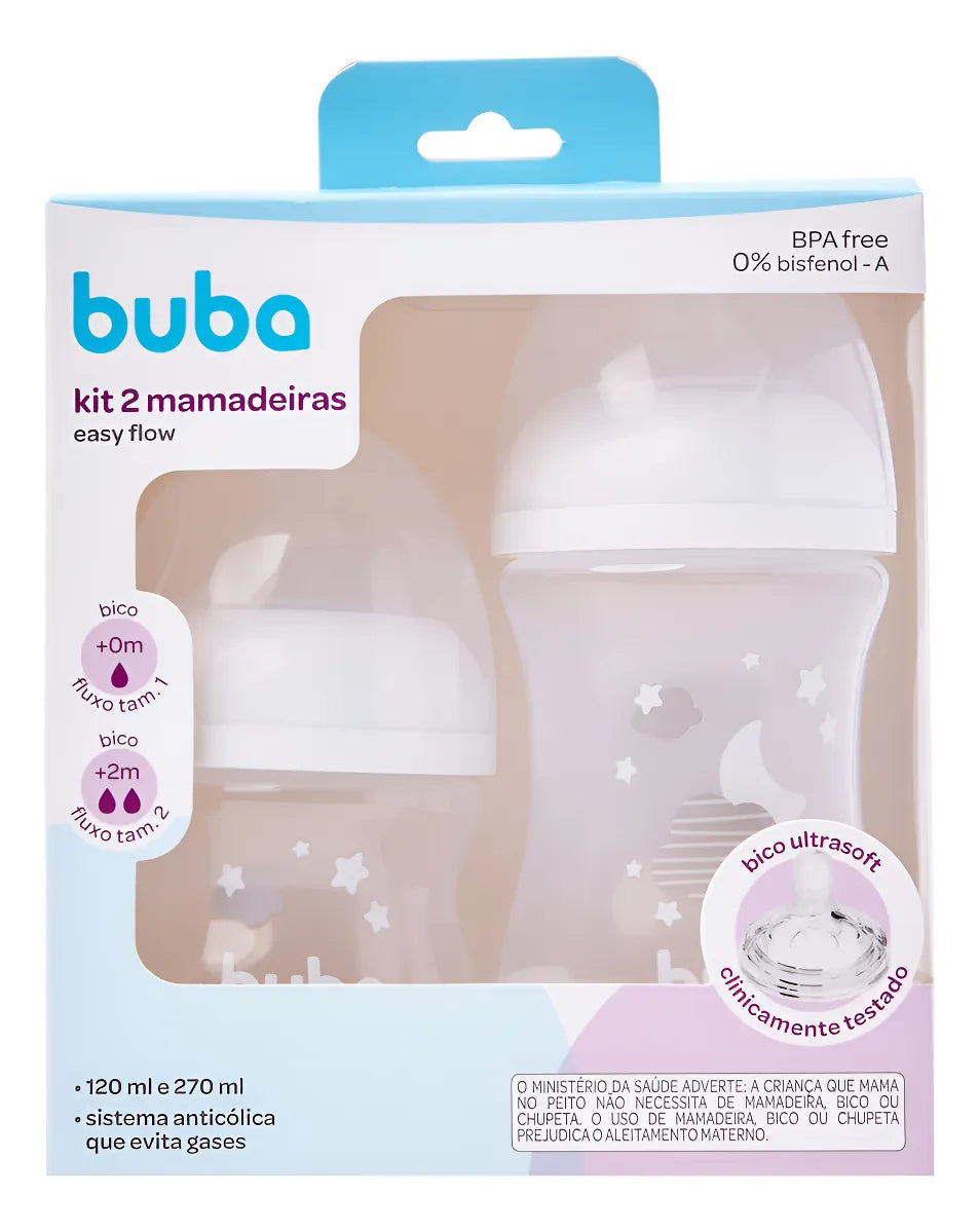 Kit Mamadeiras Buba Easy Flow Nuvem 2 Peças