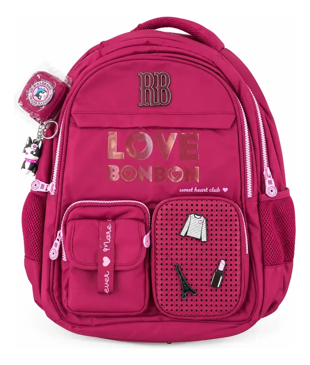 Kit Mochila de Costas Rebecca Bonbon Love 17,5 Oficial com Estojo
