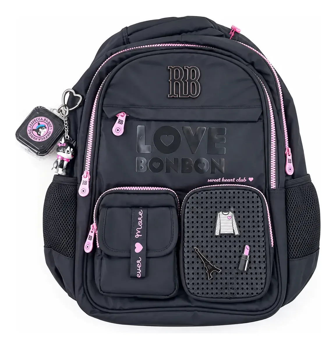 Kit Mochila de Costas Rebecca Bonbon Love 17,5 Oficial com Estojo e Lancheira