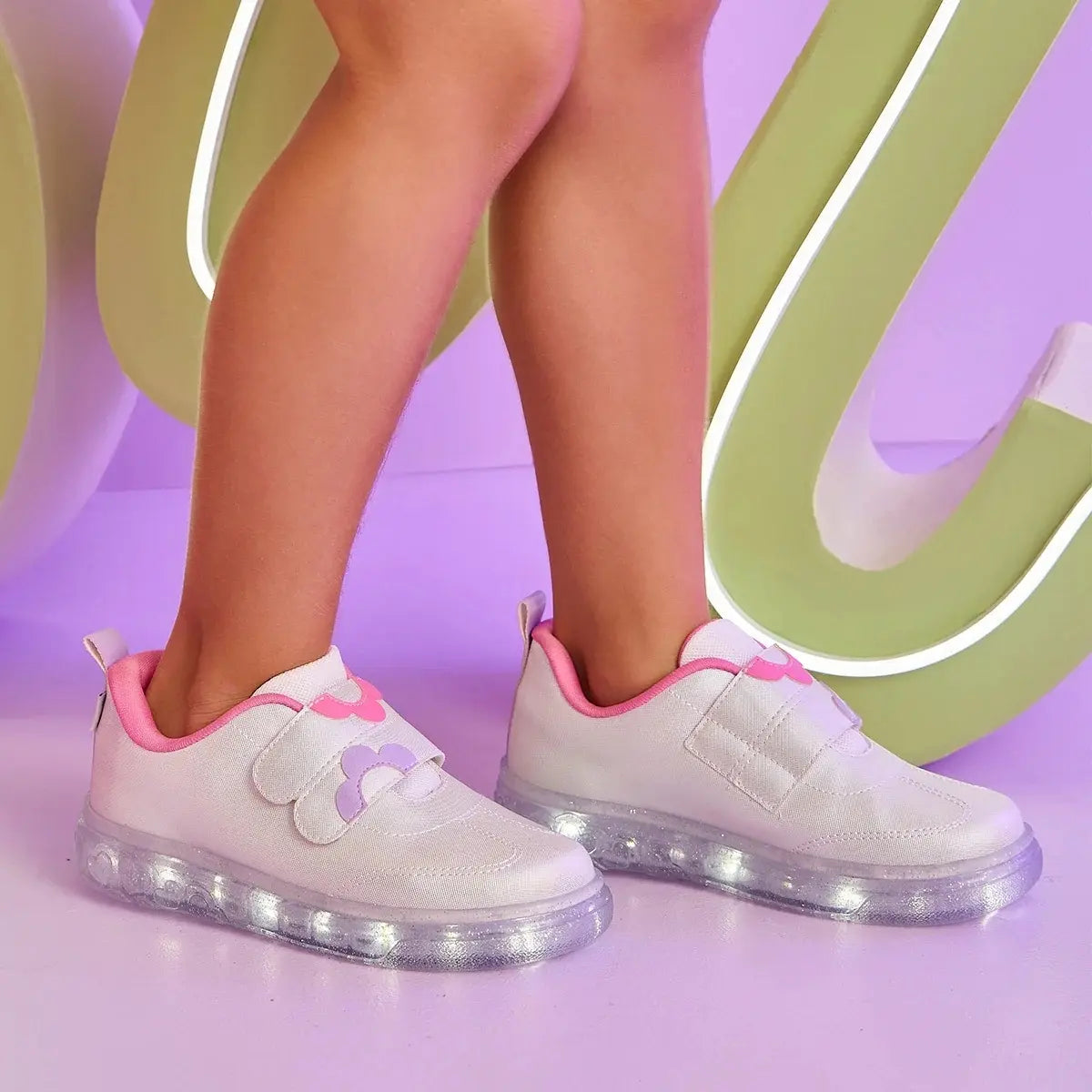 Tênis Pampili Sneaker Luz Flores Led