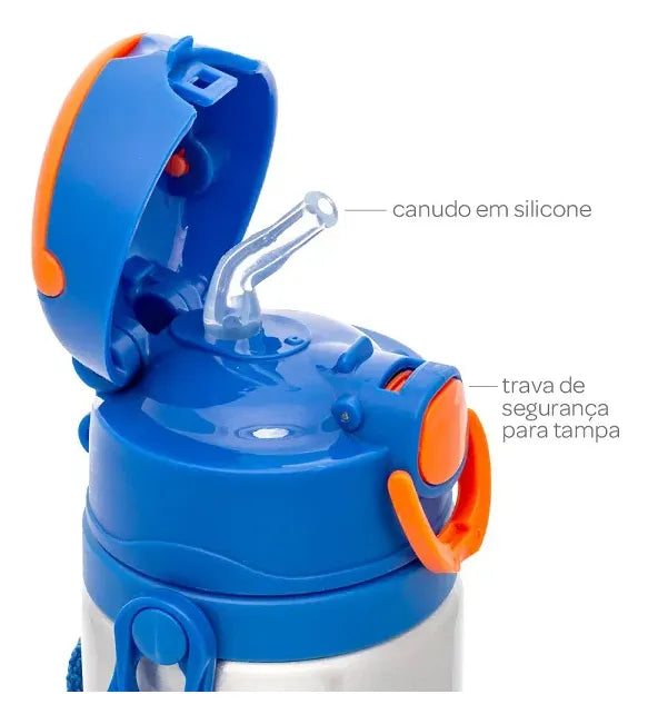 Garrafa Térmica Infantil Inox com Canudo e Alça
