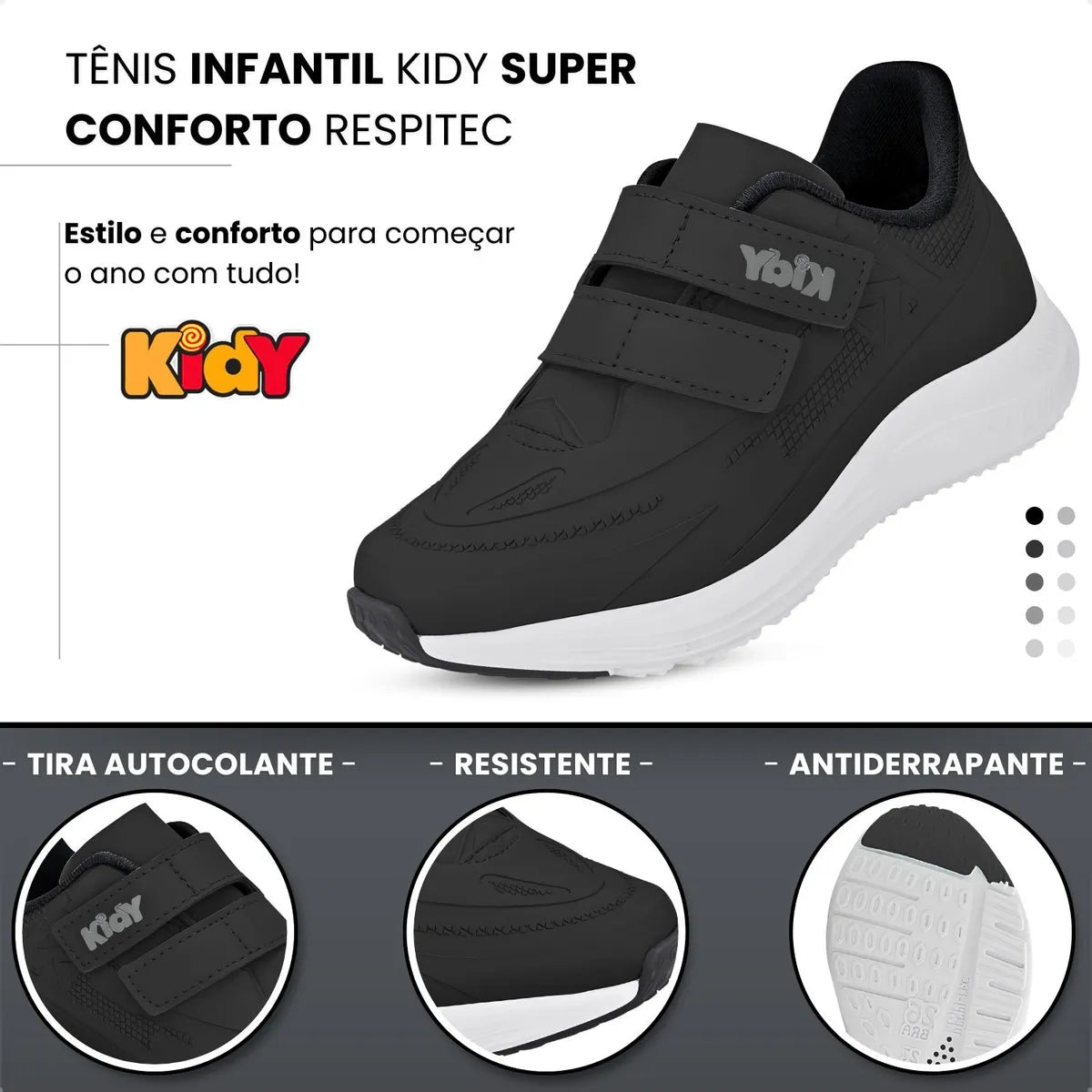 Tênis Infantil Kidy Super Conforto Respitec Calce Fácil Escolar Anatômico com Fecho Duplo