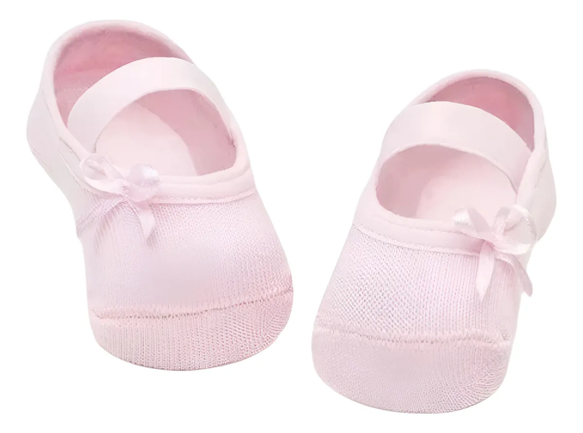 Meia Puket Bebê Com Lacinho Lisa Boneca Sapatilha Festa